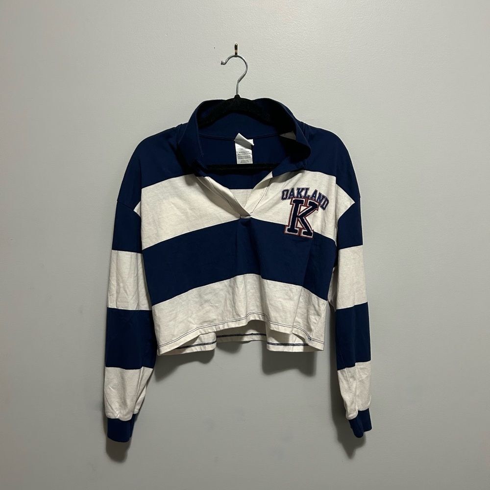 FREEZE Cropped Stripped Shirt with Collar and Embroidered Design